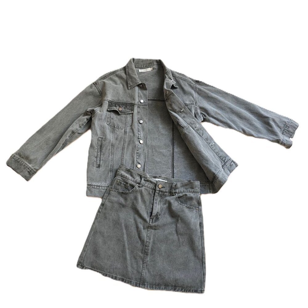 Gray Denim Set (Jacket + Skirt)